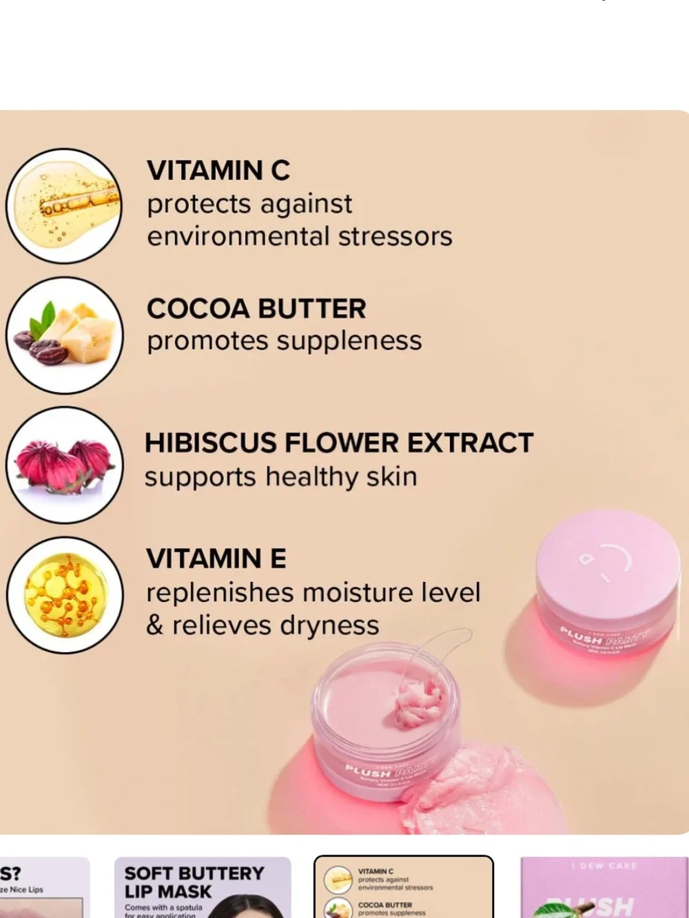 I Dew Care Plush Party Buttery Vitamin C Lip Mask — Pink